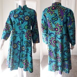 Vintage 1960's Psychadelic Flower Turquoise Dress
